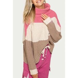 POL Chunky Knit Oversized Sweater Chanille Colorblock‎ Turtleneck Boxy L